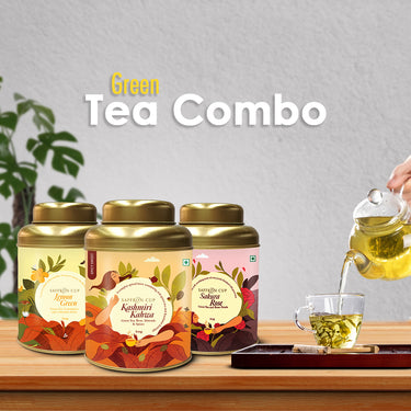 Saffron Cup Green Tea Combo | Kashmiri Kahwa + Sakura Rose + Lemon Green - saffroncup